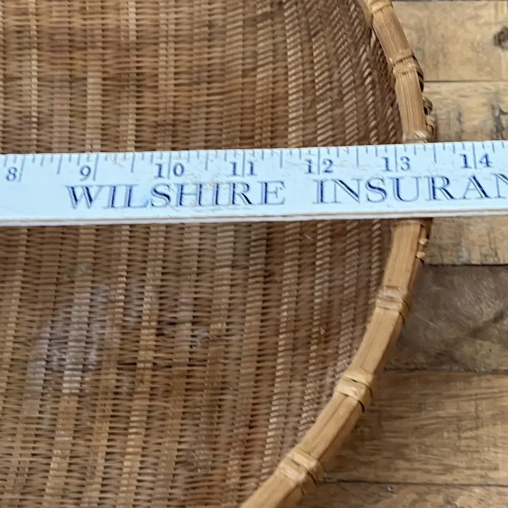 Vintage Hand Woven Sieve Woven Split Bamboo Winnowing Round Basket Tray 14